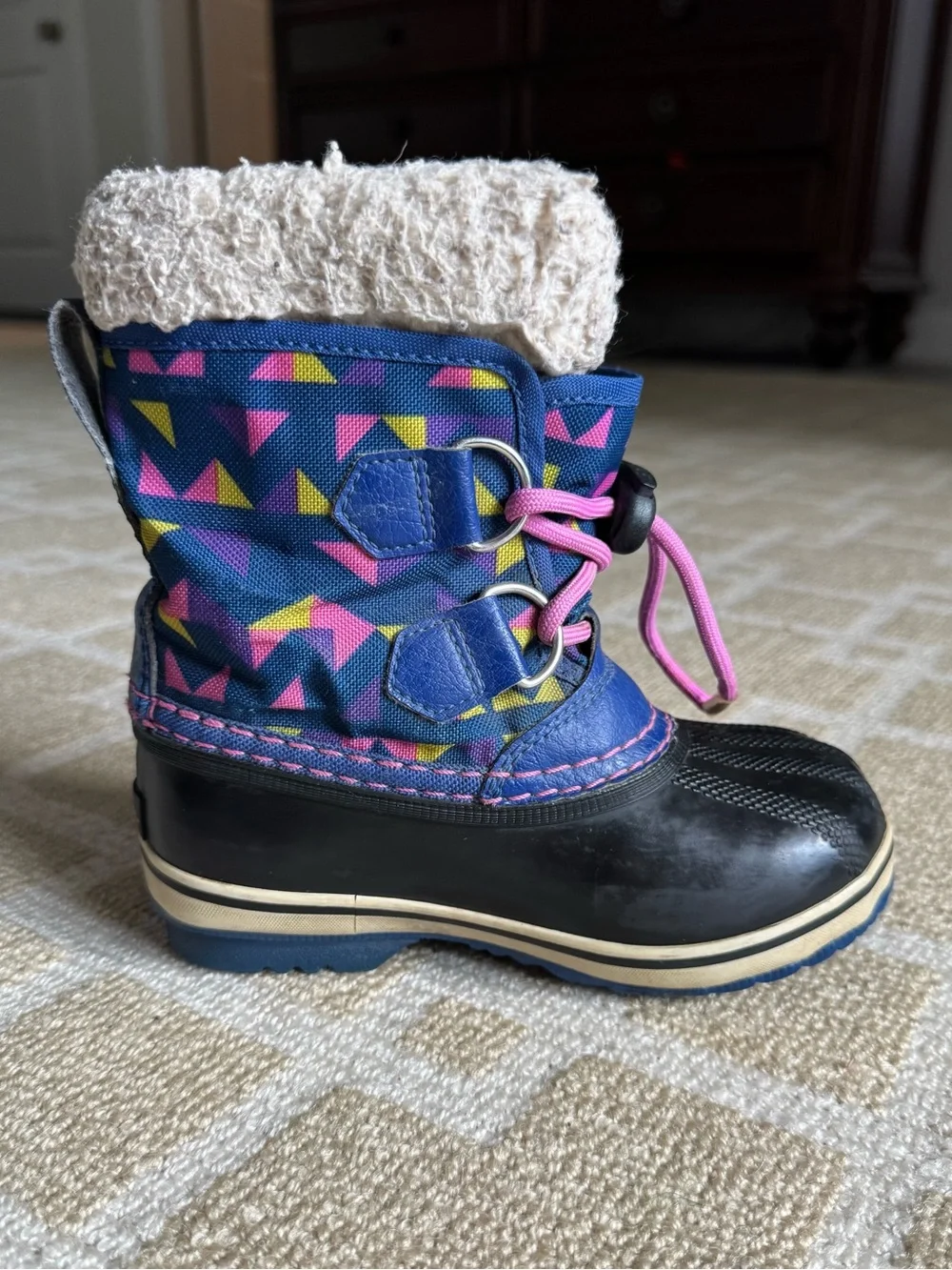 Sorel Yoot Pac Nylon Waterproof Insulated Snow Boots Blue Pink Girls Size 10